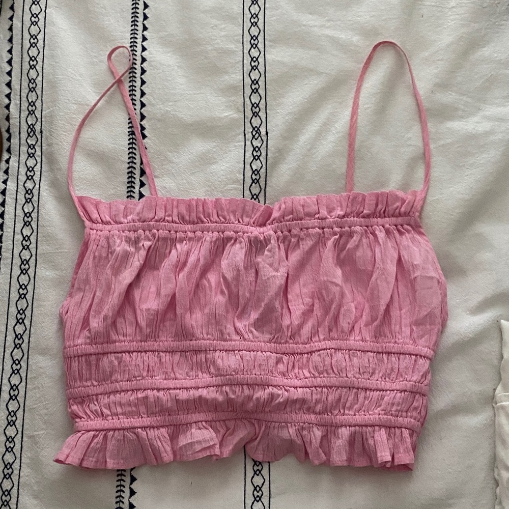 Stradivarius Pink Ruffled Crop Top